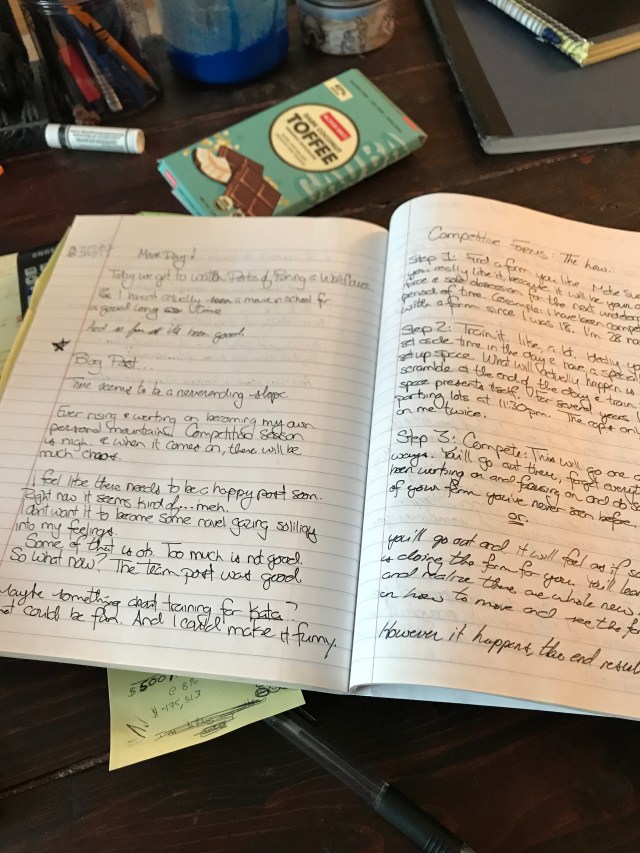 Writing in a notebook, competition and chocolate