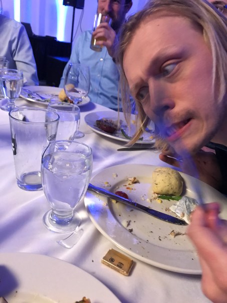 Broken glass with a butter knife